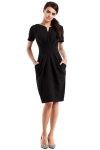 Black Wrinkled Slim Waist Knee Length Dress