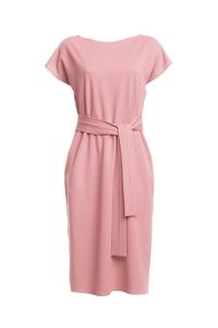 Light Pink Classic Belted Midi Dress