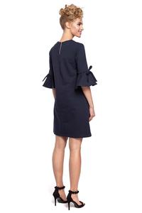 Dark Blue Flared Dress with Bow on The Sleeves