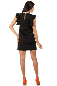 Black High Neck Shift Dress with Waterfall Shoulders