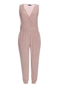 Wrap Around Sleeveless Beige Jumpsuit with Shirred Waist