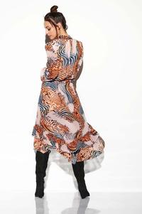 Airy Asymmetrical Dress With Frills in Pattern Print 11