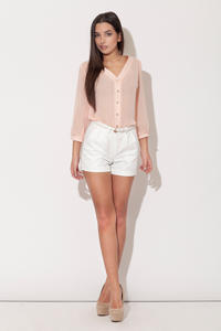 Pink Plunging V Neckline Blouse with Metallic Buttons