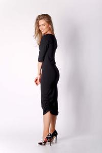 Black fitted midi dress with pleats at the sides