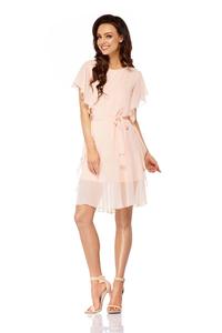 Salmon Airy Dress with Frills Tied Stripe