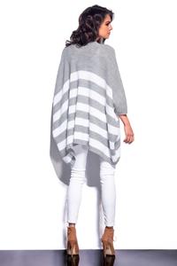 Light Grey&White Striped Loose Cut Cardigan