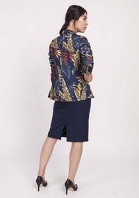 Navy Blue Classic Jacket with Tropical Leaves