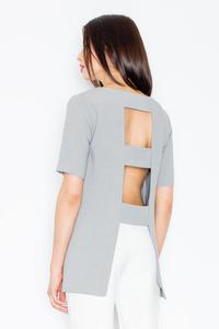 Grey Elegant Cut-Out Back Blouse