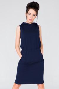 Dark Blue Hooded Sport Style Knee Length Dress