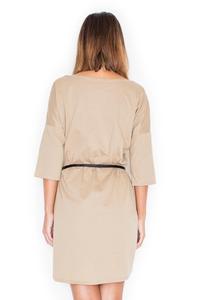 Beige Casual Comfy 3/4 Sleeves Mini Dress with Belt