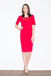 Red Two Layers Knee Length Dress with Decorative Chain