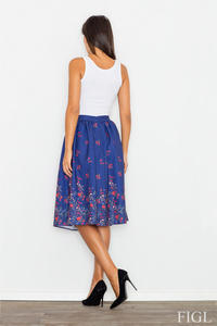 Blue High Waist Midi Floral Pattern Skirt