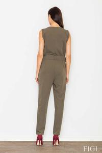 Olive Green Zipper Closure Belted Ladies Jumpsuit