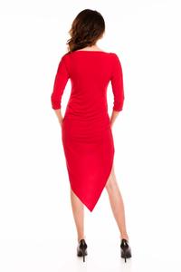Red Asymetrical Wrinkled Dress