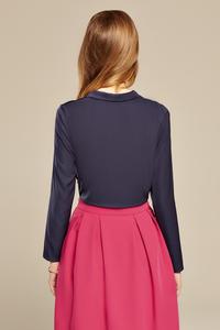 Dark Blue Chic Self Tie Bow Elegant Blouse