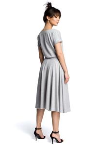 Grey Midi Flared Dress Tied at the Waist