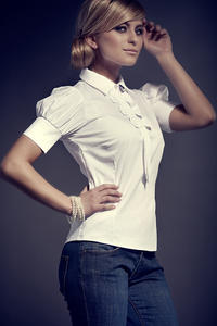 Off White Collared Blouse with Bow Details and Pleated Cap Sleeves