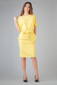 Yellow Loose Neckline Self Tie Belt Casual Dress