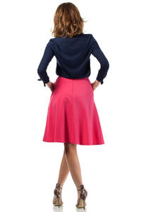 Pink Flared Knee Lenght Skirt with Pockets