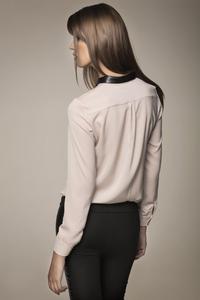 Pink Leather Collar Long Sleeves Shirt