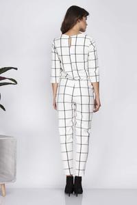 Ecru Plaid Pattern Casual Ladies Jumpsuit