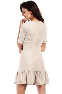 Beige Suede Imitation Dress with Frill