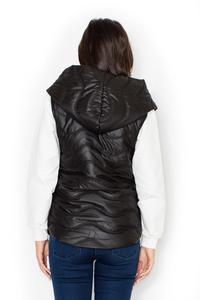 Black Hooded Padded Snaps Closure Vest Jacket