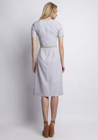 Grey Classic Short Sleeves Midi Dress