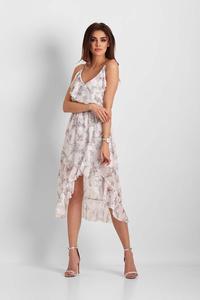 White Patterned Asymmetrical Dress With Frills