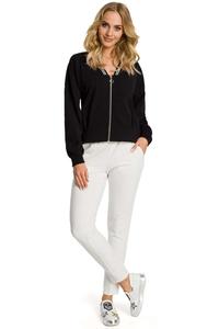 Black Bomber Jacket Fastened with Silver Zipper