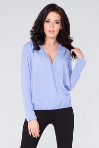 Light Blue Wrap Front Long Sleeves Blouse