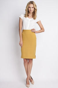 Mustard High Waist Knee Length Elegant Skirt