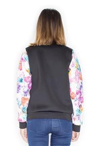 Black Short Bomber Jacket with Floral Sleeves