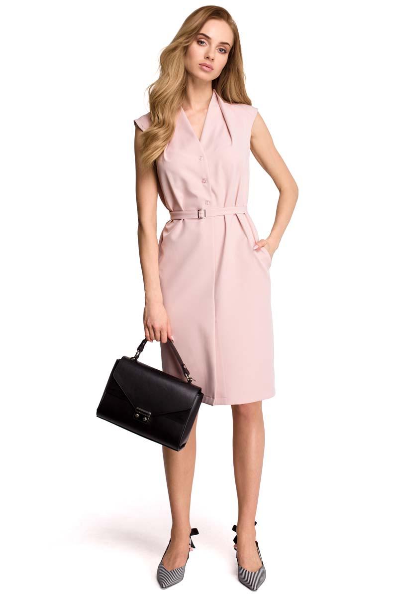 Powder Pink Sleeveless Mini Dress with Belt