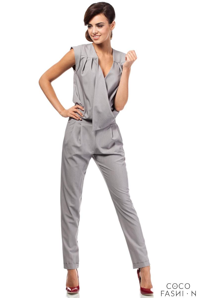Grey Elegant V-Neckline Wrap Front Jumpsuit