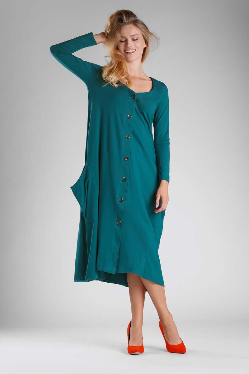 Green Knitted Midi Dress Buttoned