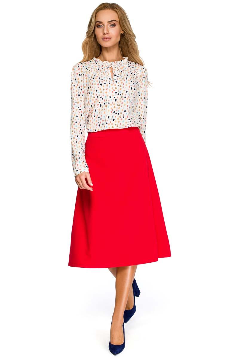  Red  Flared Classic Midi  Skirt 