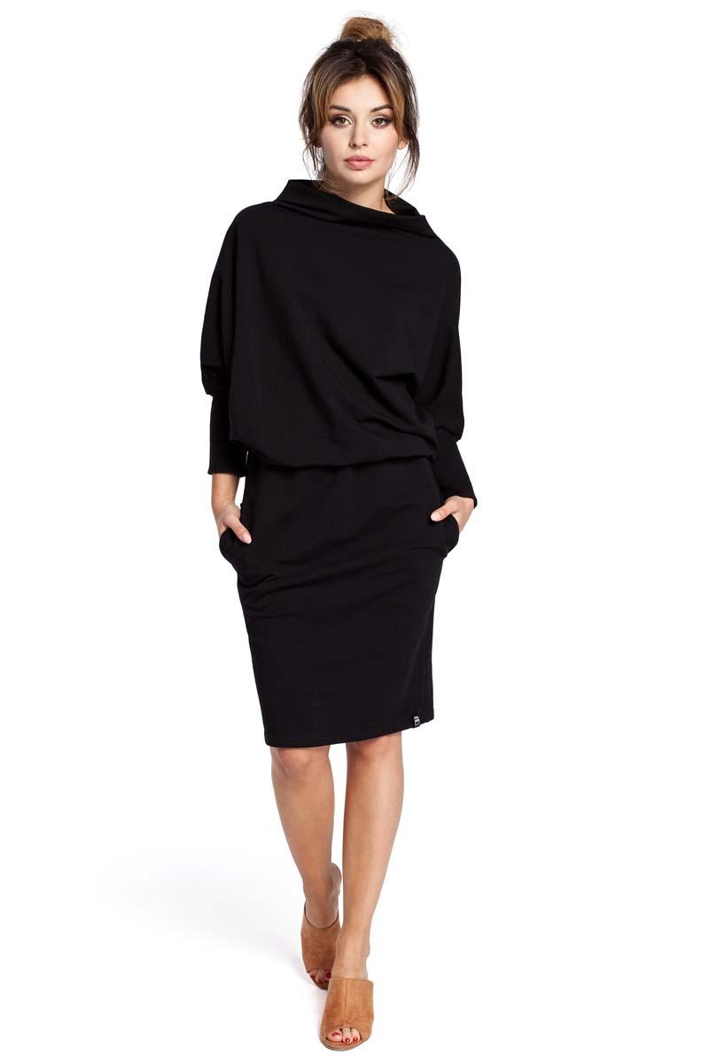 Black Casual Dress with Wide Tourtleneck