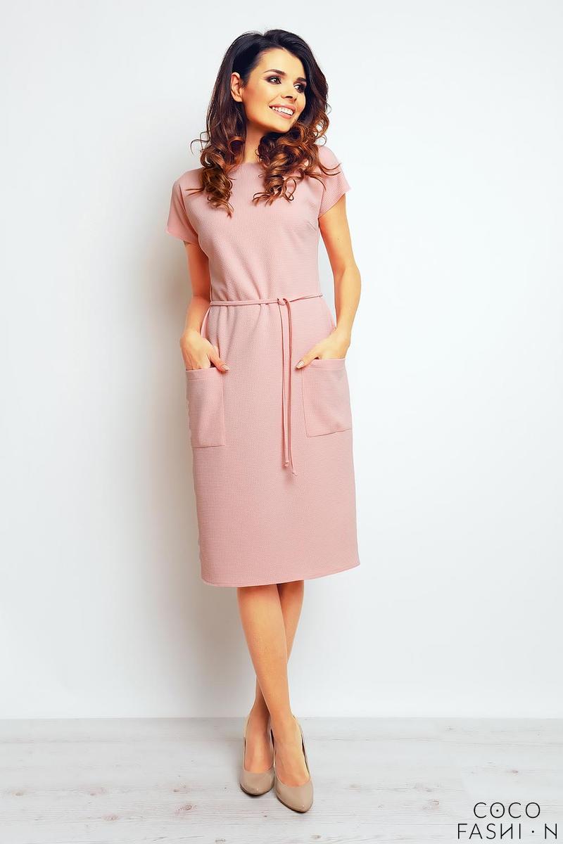 Pink Casual Midi Dress with Big Pockets