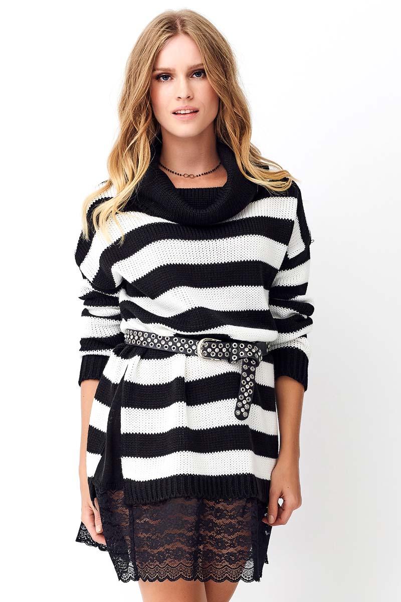 Ecru Long Striped Sweater with Lace