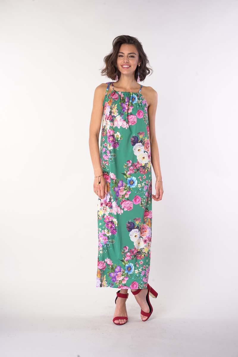 Long Summer Dress with Tied Straps - Green