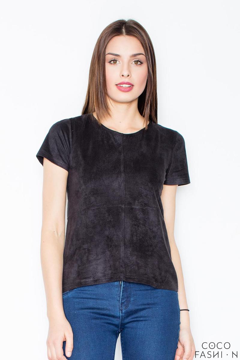 Black Suede T-shirt with Zip at The Back